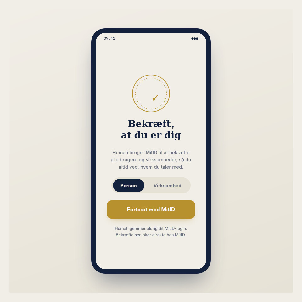 MitID-bekræftelse ved oprettelse af profil i Humati